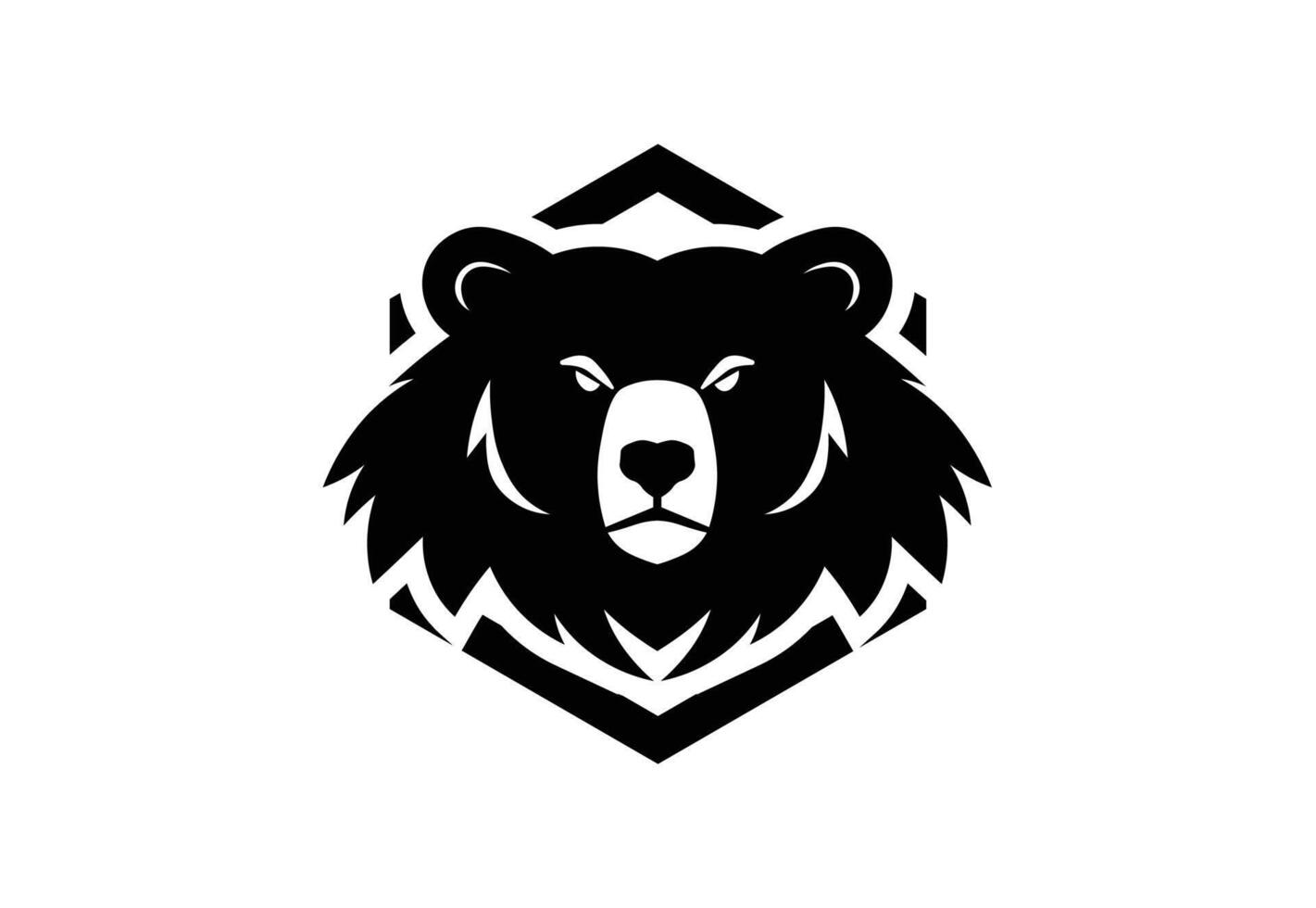 Bold Black Bear in Hexagonal Logo on White Background vector