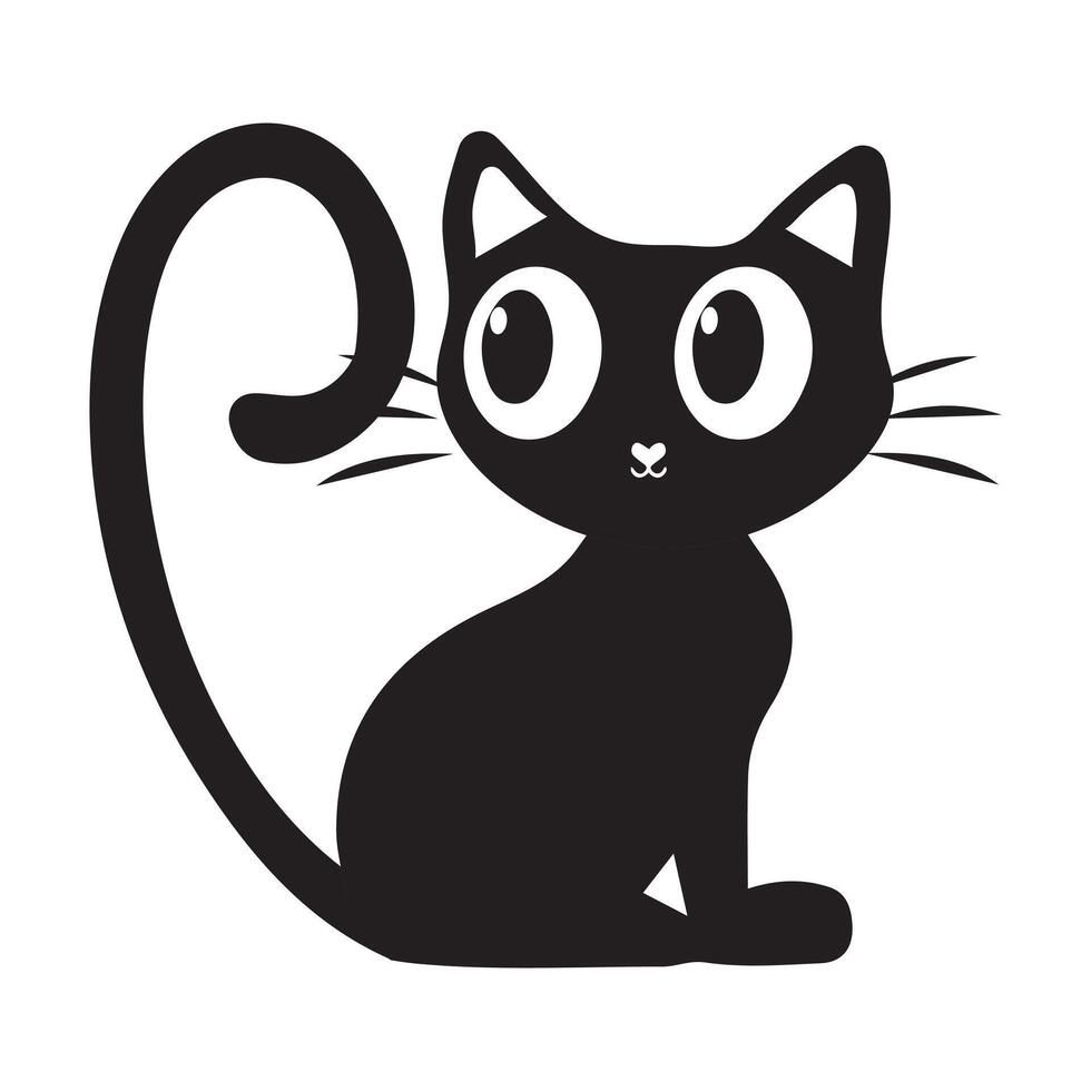 Black Cat icon Illustration, cute black cat with big eyes and a simple design. Perfect for use in graphic projects, product design, standing vector