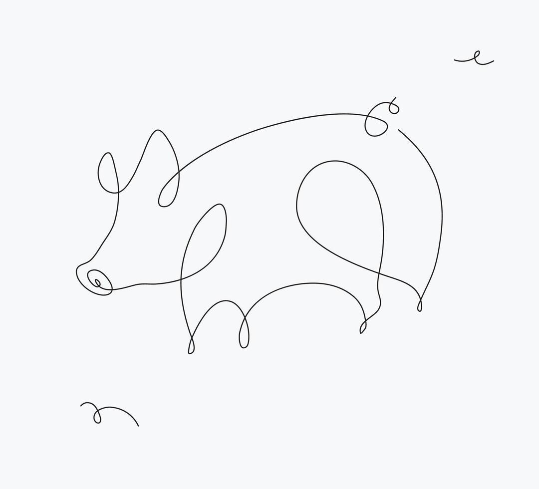 Pig drawing in minimalism pen line style on white background vector