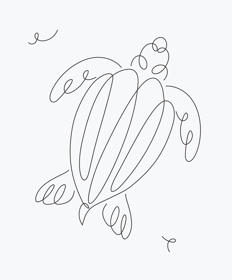 Turtle sea creature drawing in pen line style on white background vector