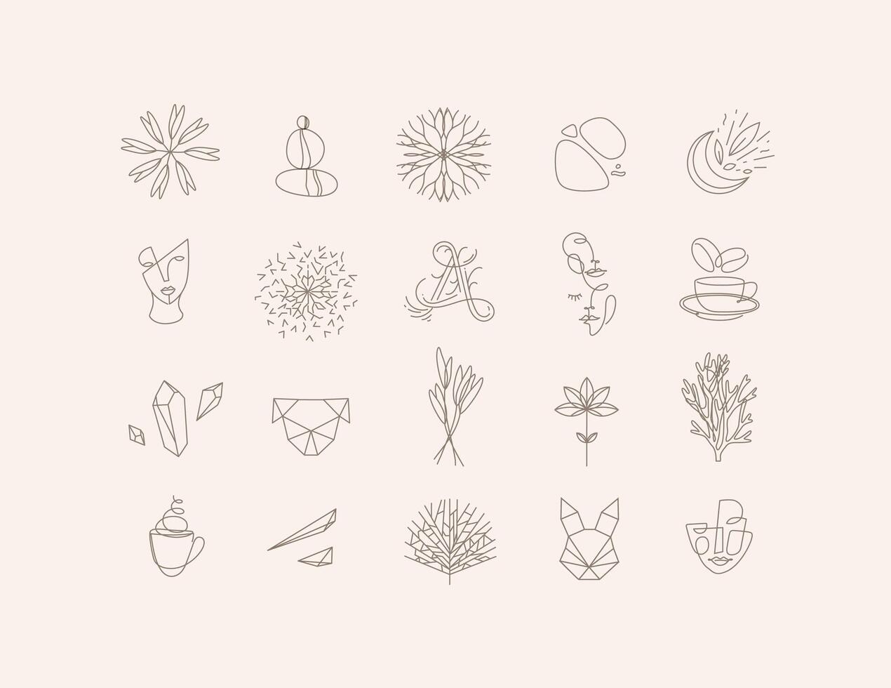 Set of modern natural signs drawing in minimalism line style to create your own design vector
