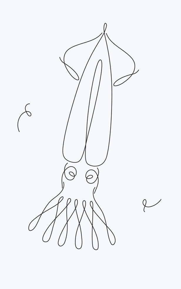 Squid sea creature drawing in pen line style on white background vector