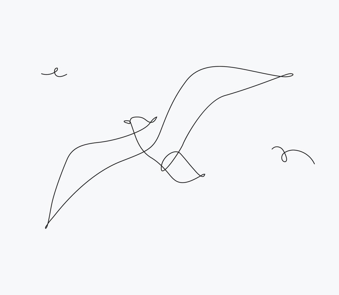 Seagull drawing in minimalism style pen line style on white background vector