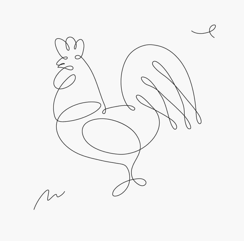 Rooster drawing in minimalism pen line style on white background vector