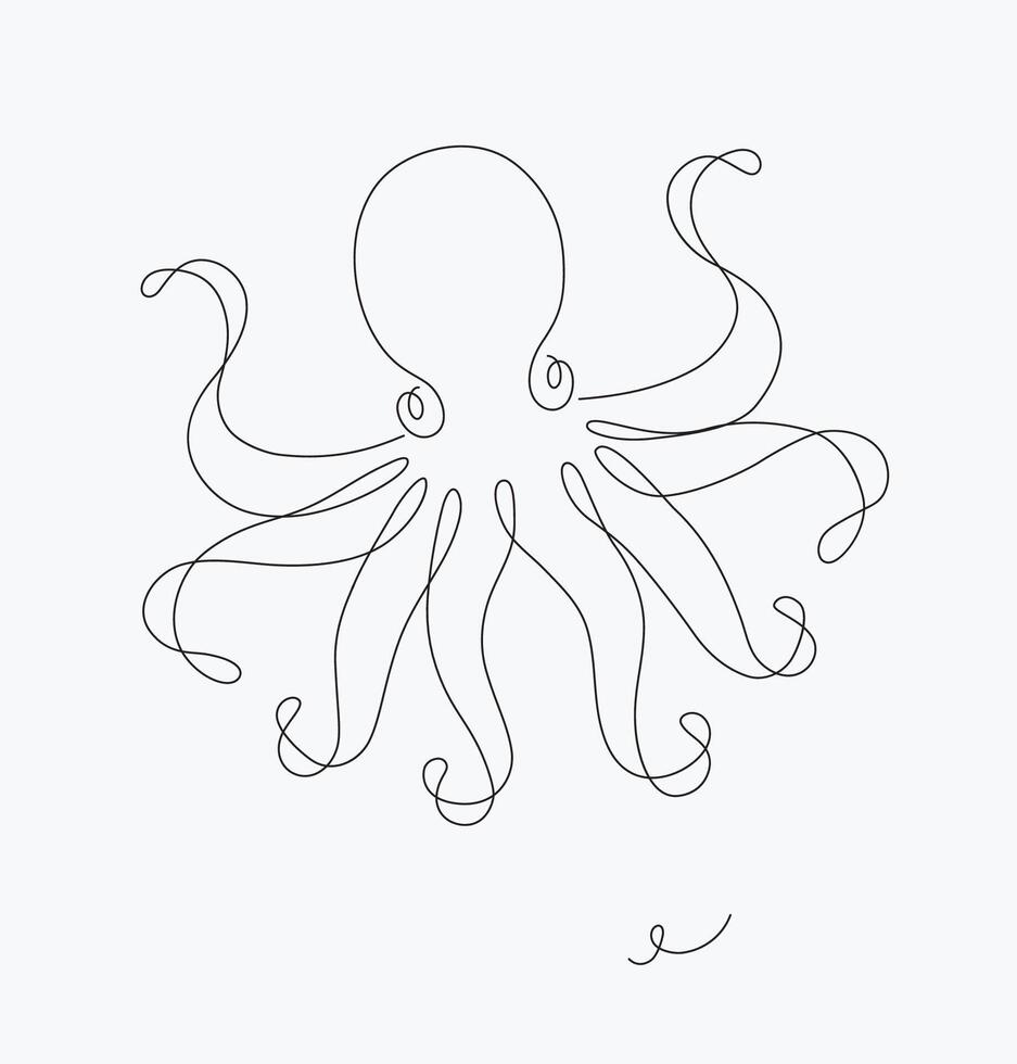 Octopus sea creature drawing in pen line style on white background vector