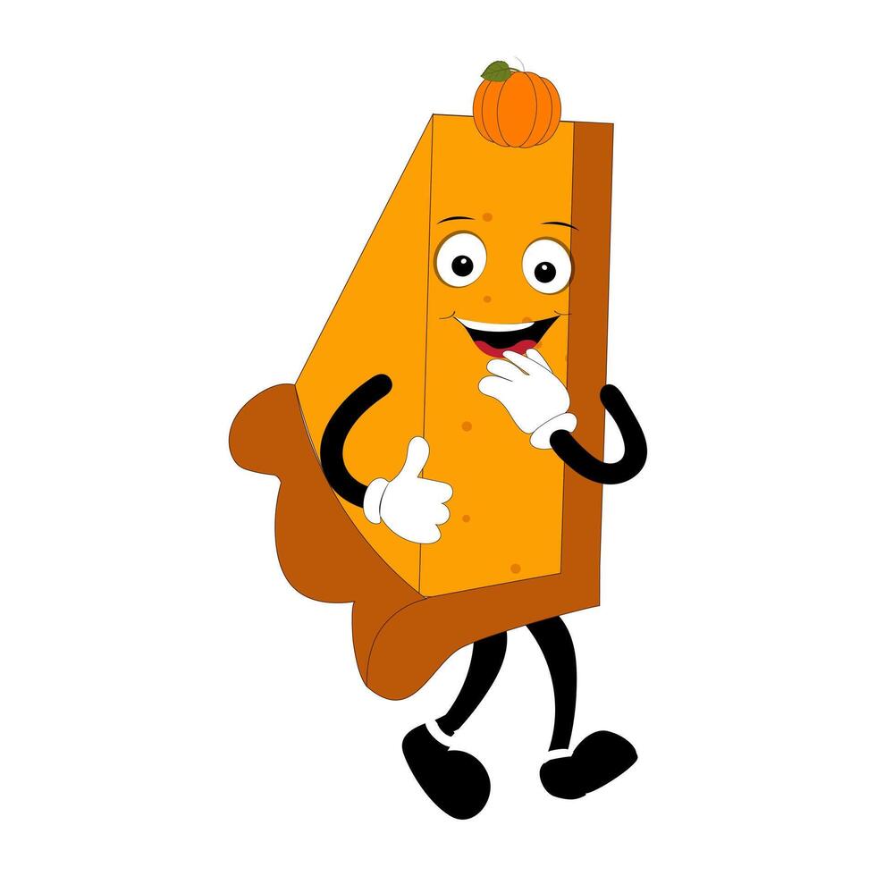 Cute mascot pumpkin pie, Halloween Pumpkin Pie Characters. Cartoon Sweets Cup Pudding Latte Walking and Smiling. Autumn Holiday Mascot Template. Illustration Cool kawaii happy doodle Isolated vector