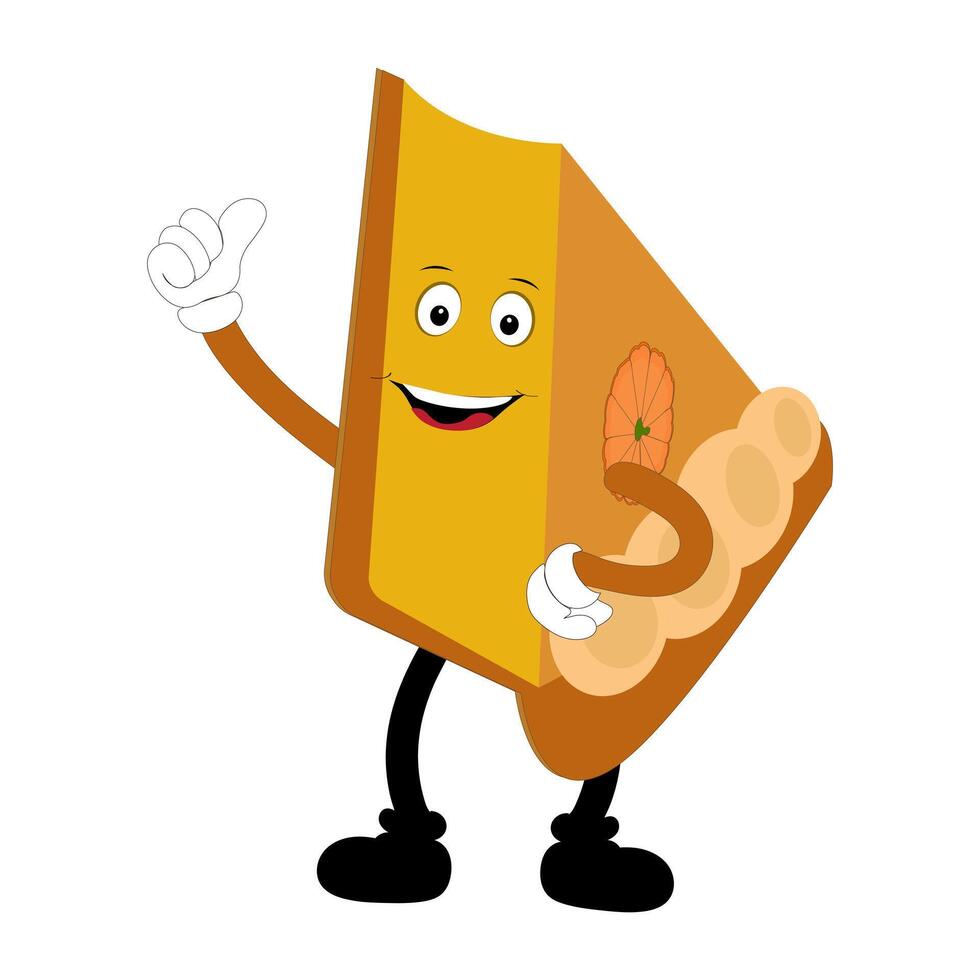 Cute illustration of a pie character in the form of a smiling slice with a raised thumb with cream topping waving happily. Various expressions, suitable for Halloween themed designs. thirty vector