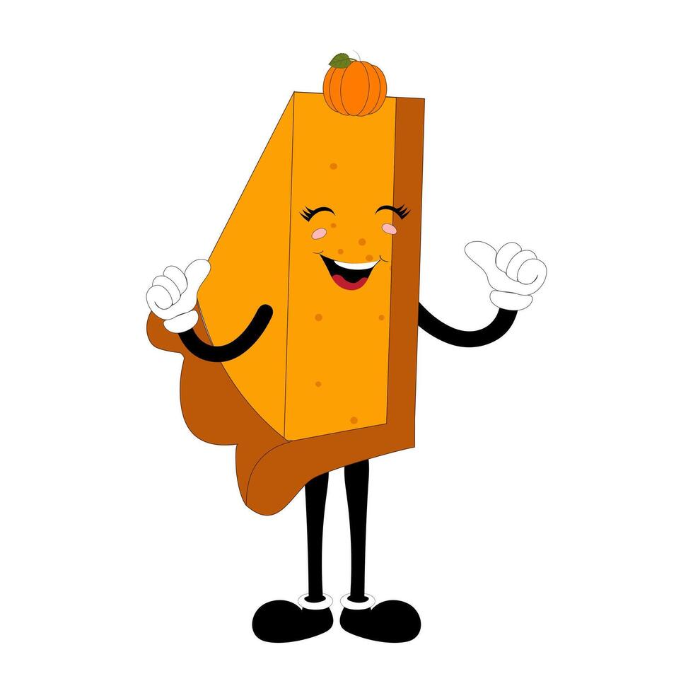 Cute mascot pumpkin pie, Halloween Pumpkin Pie Characters. Autumn Holiday Mascot Template. Illustration Cool kawaii happy doodle Isolated vector