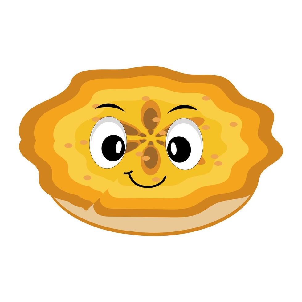 Cute illustration of smiling character with raised thumb and round pie with cream topping waving happily. Various expressions, suitable for Halloween themed design vector