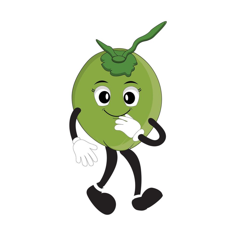 Set of green coconut fruit cartoon character, Mascot poses with smile expression Isolated design Illustration, shy mascot vector