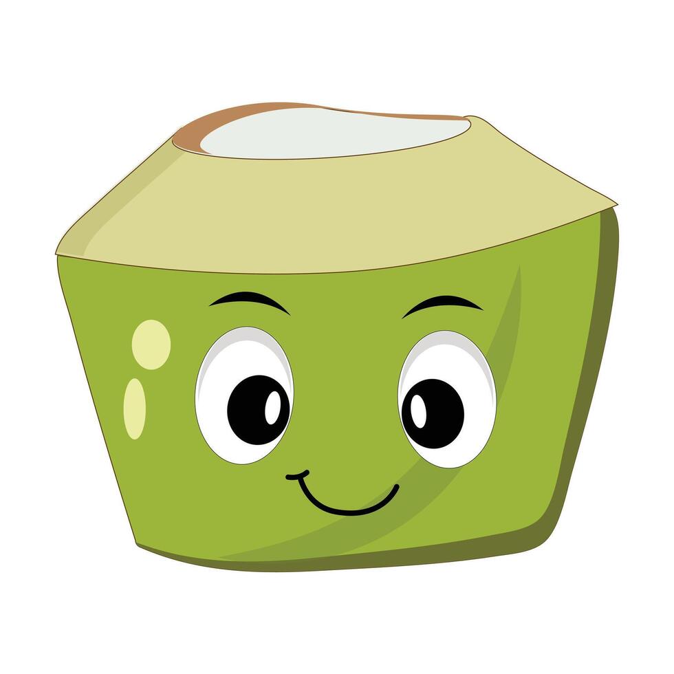 Set of green coconut fruit cartoon character, Mascot poses with smile expression Isolated design Illustration, half coconut vector