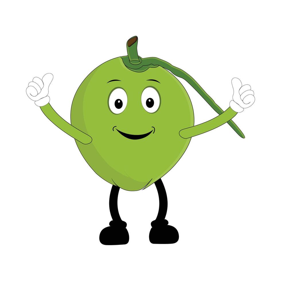 Cute coconut mascot cartoon posing, Illustration Happy Coconut Character Summer Designs vector