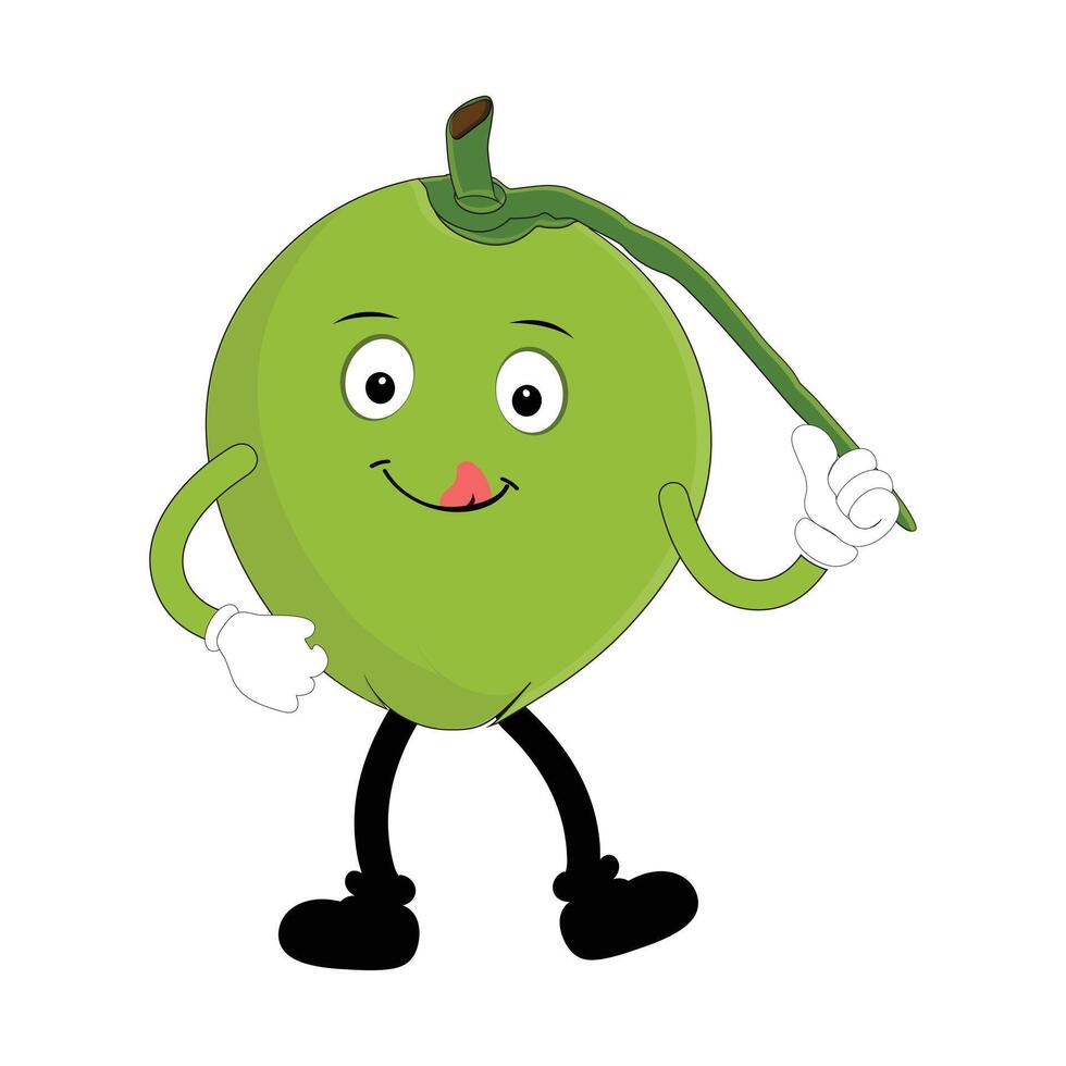 Cute coconut mascot cartoon posing, Illustration Happy Coconut Character Summer Design with a straw, a slice of lemon and a small umbrella, while others gave a thumbs up, twenty six vector