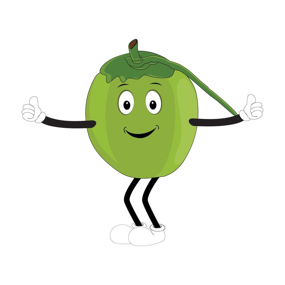 Cute coconut mascot cartoon posing, Illustration Happy Coconut Character Summer Design , two thumb up vector