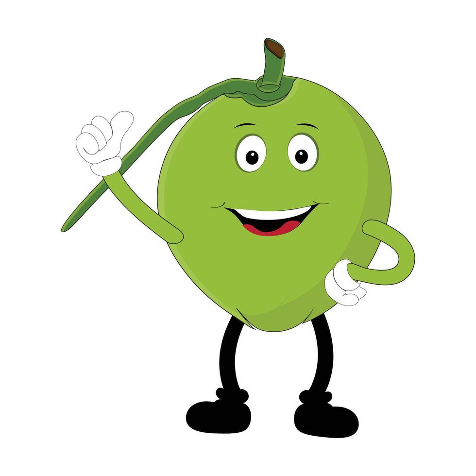 Set of green coconut fruit cartoon character, Mascot poses with smile expression Isolated design Illustration, twenty nine vector
