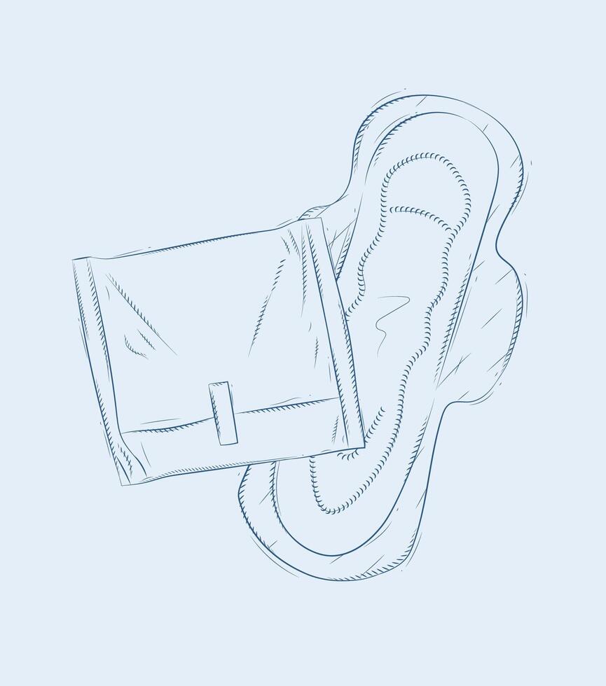 Women sanitary pad packed and unpacked composition drawing on blue background vector