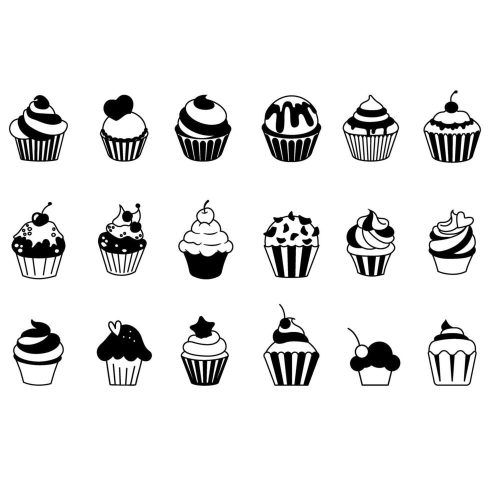 Cupcake icon set. Cake illustration sign collection. Sweet symbol or logo. vector