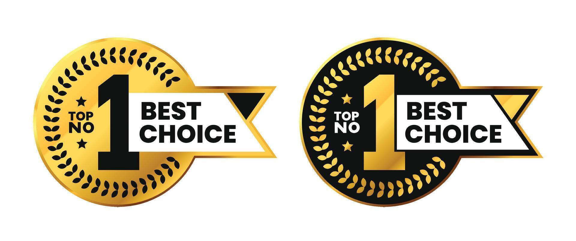Number 1 Best choice badges with ribbon. Luxury elegant black and gold labels. For icon, logo, sign, seal, symbol, stamp, sticker. illustration vector