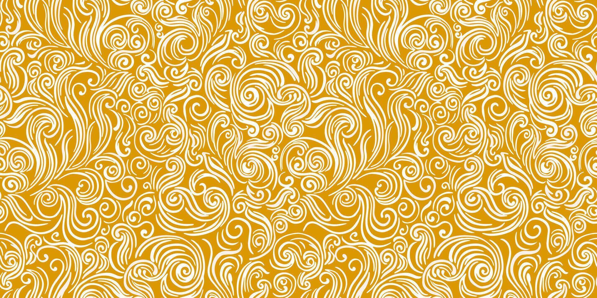 Bi color seamless pattern with texture twisted line shape. hand drawing unique graphics and curved smooth lines. Simple yellow background. Contemporary ornamental texture vector