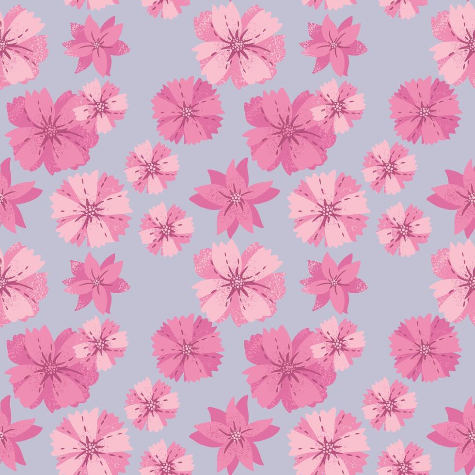 Large exotic pink floral seamless pattern. Hand drawn Abstract stylized daisy flowers print. Contemporary ornament for designs, fabric, textiles vector