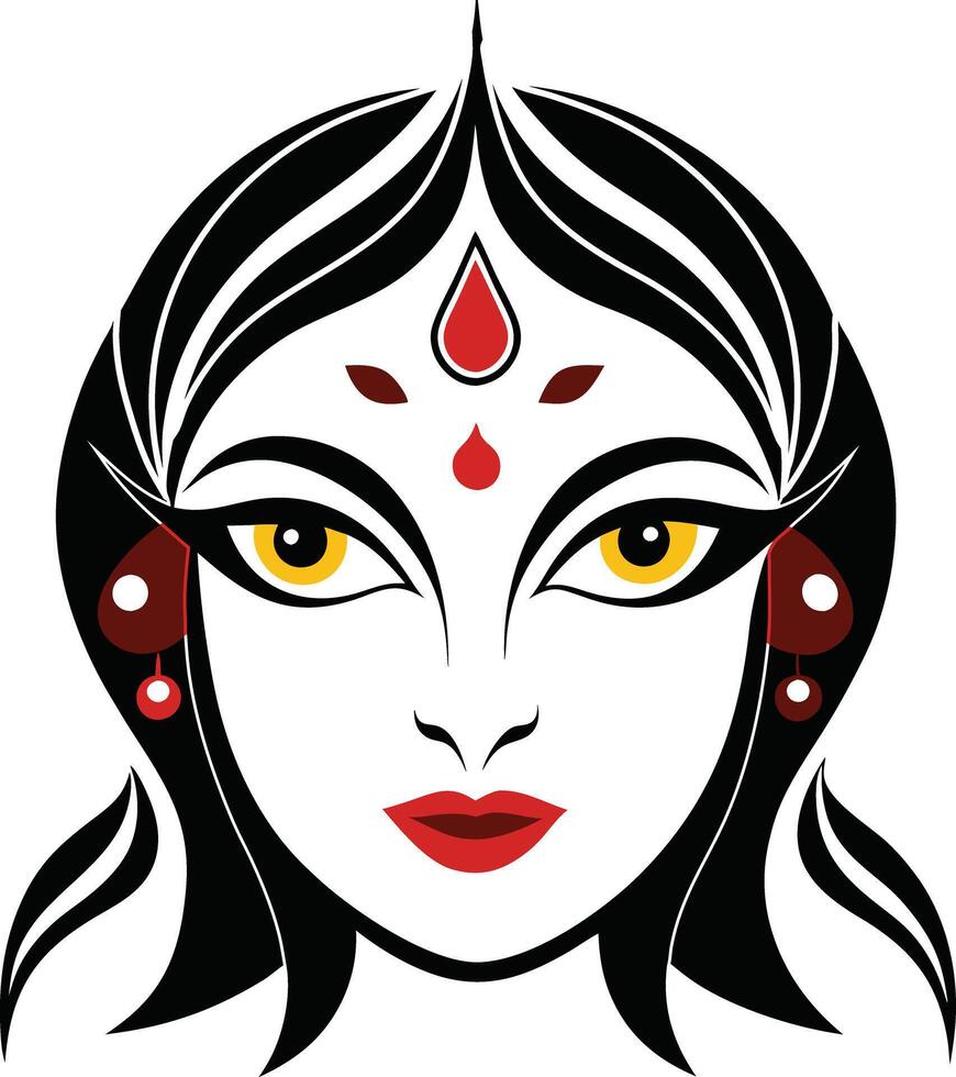 The face of a woman with red eyes and black hair vector