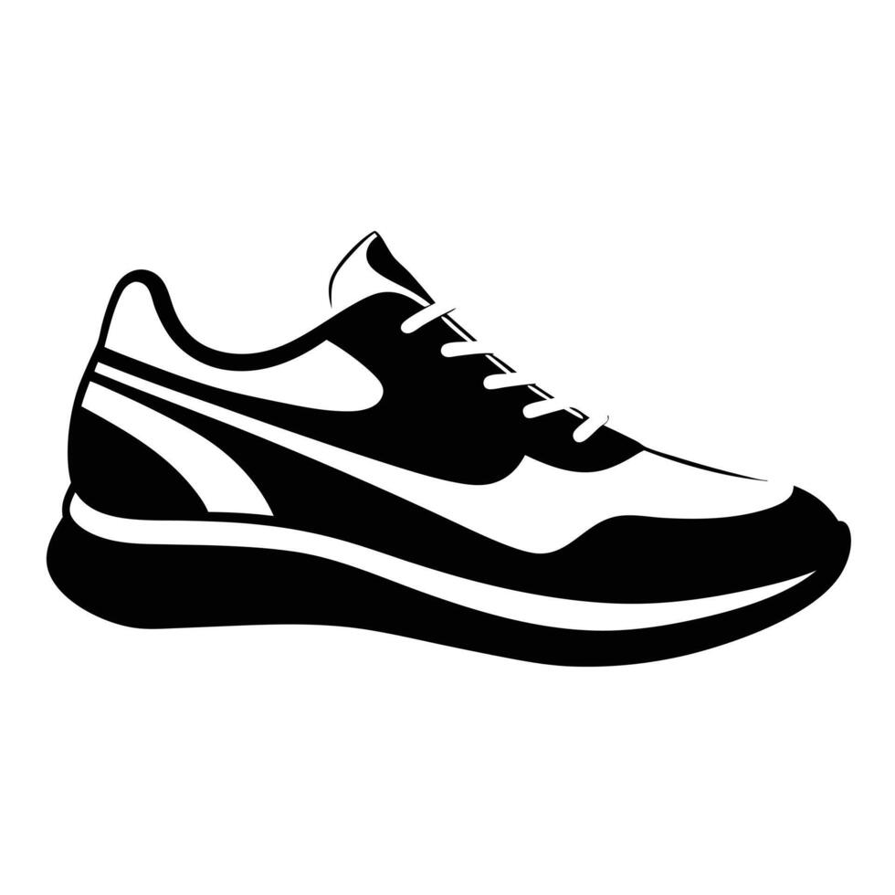 A black and white silhouette of a running shoe vector