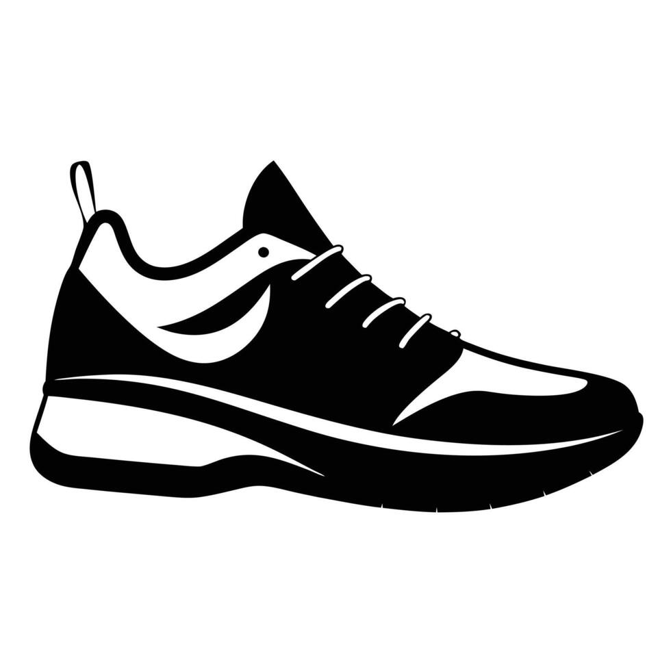 A black and white silhouette of a running shoe vector