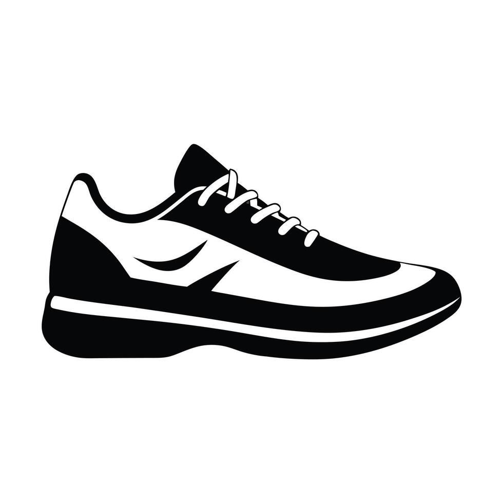 A black and white silhouette of a running shoe vector