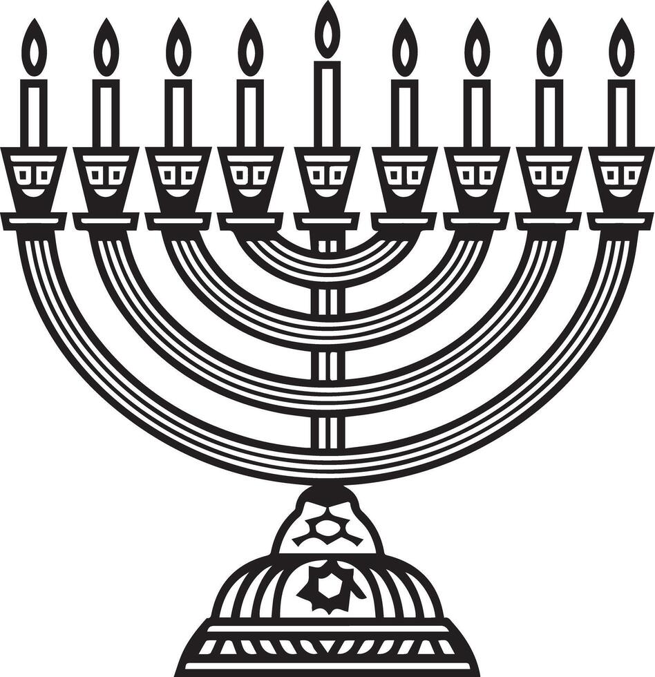 A black and white drawing of a menorah vector