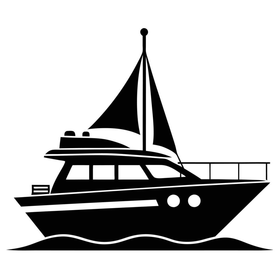 A black and white illustration of a boat vector
