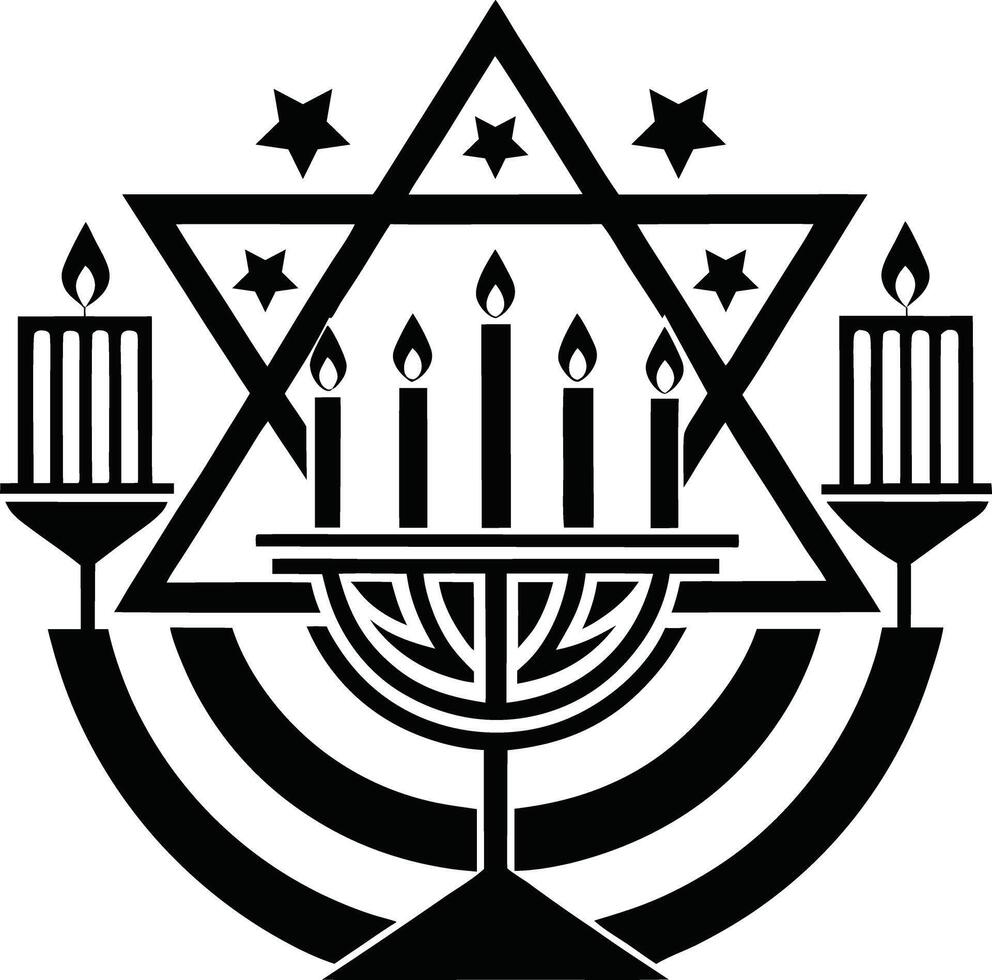 A black and white image of a menorah with candles vector