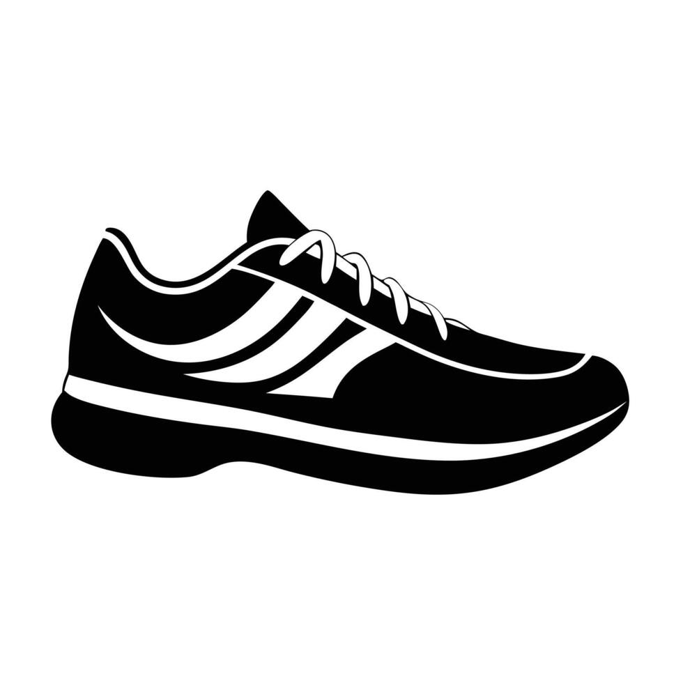 A black and white silhouette of a running shoe vector