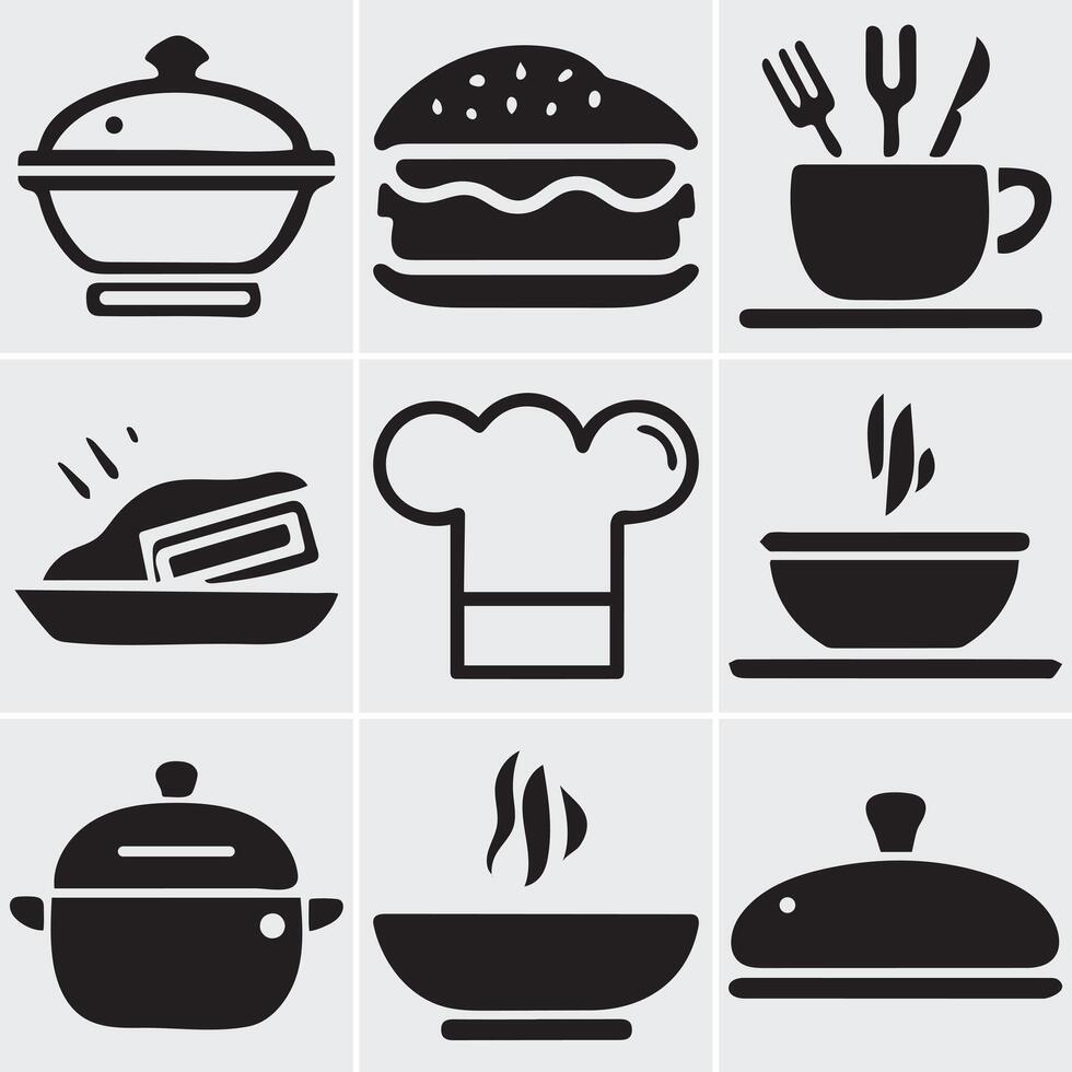 Food and drinks related logo icon set. Utensils linear icons. Signs cooking and food collection set. Restaurants related icon set vector