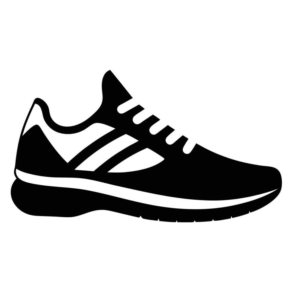 A black and white silhouette of a running shoe vector