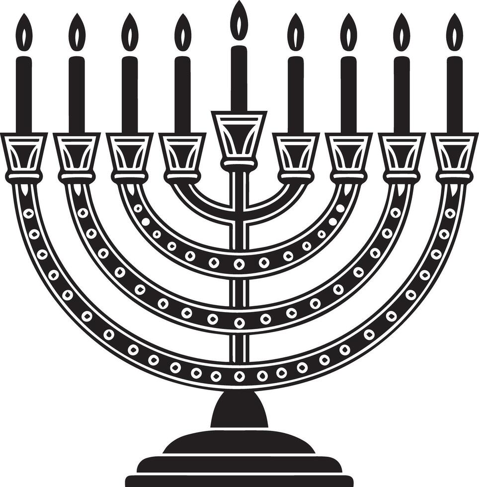 A black and white illustration of a menorah vector