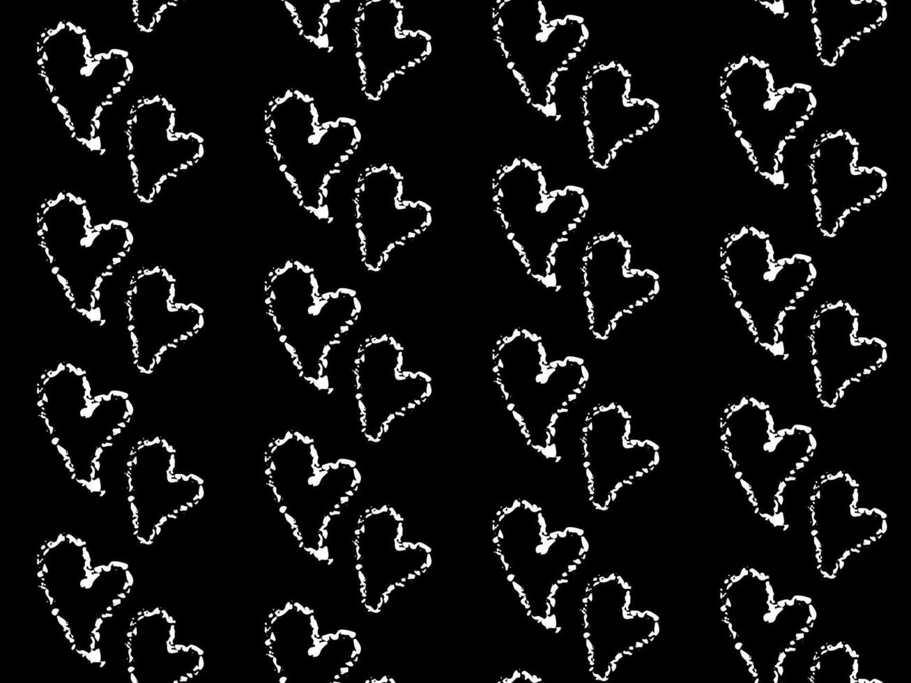 Seamless crayon pattern with white hearts on black background. Minimalistic Romantic background with love symbol. Chalk drawn sketch tender hearts on chalkboard backdrop. vector