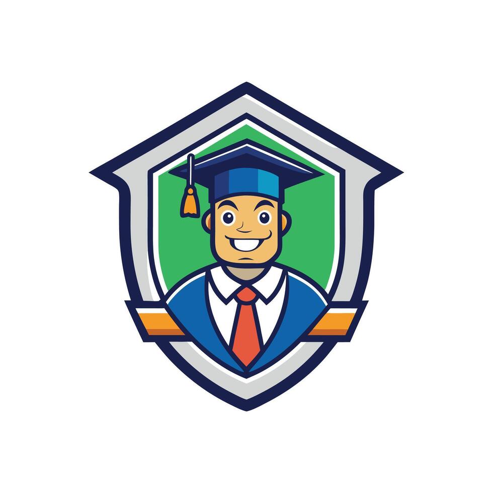 University student with educational hat royal luxury heraldic crest mascot logo design icon illustration badge vector
