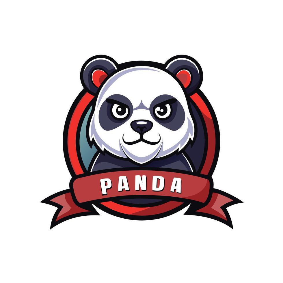 Panda mascot logo icon design with text panda isolated badge style vector