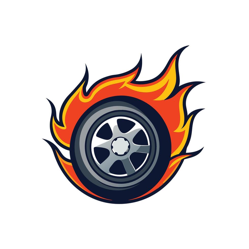 Tyre car wheel with fire flames mascot logo icon illustration vector