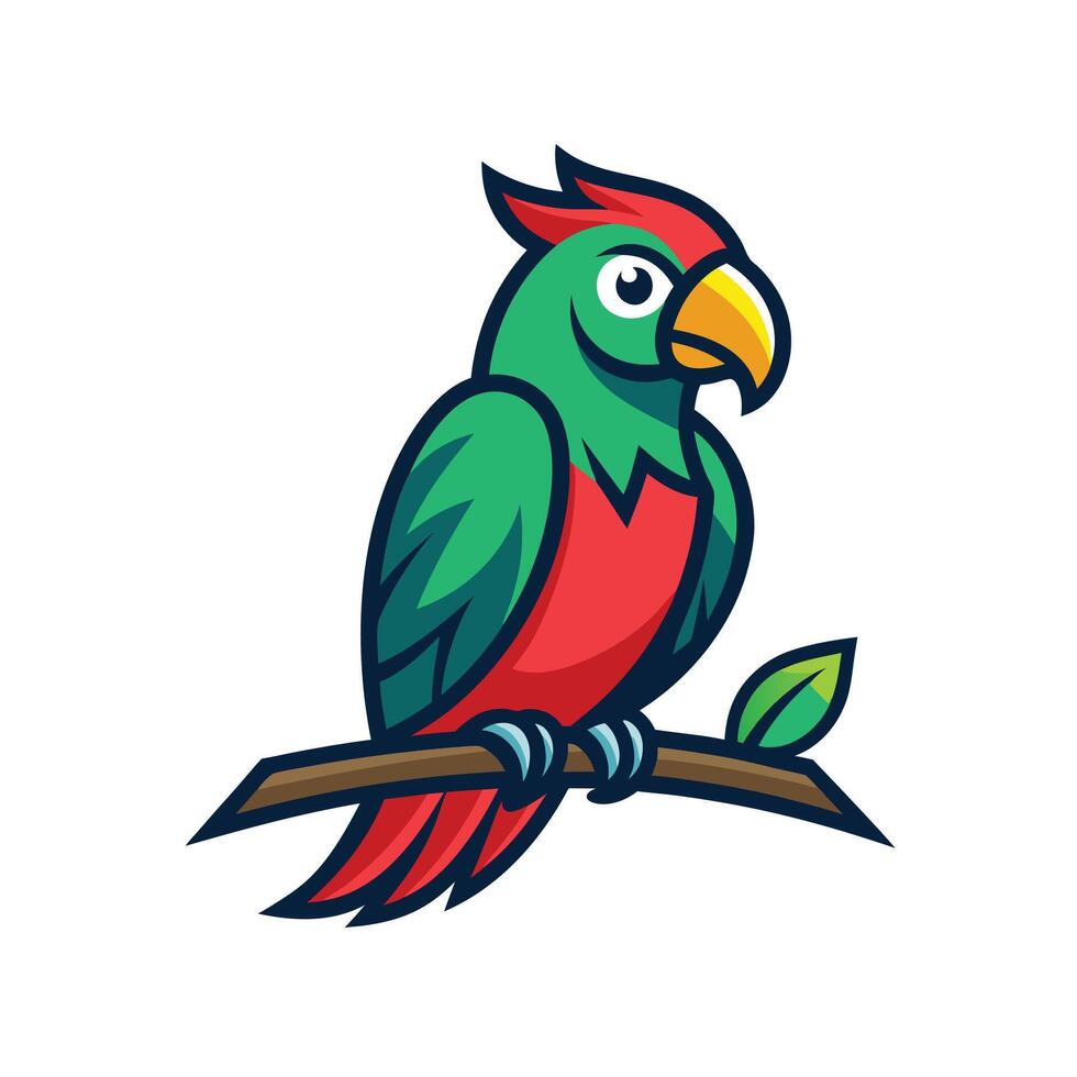 Parrot sitting on tree branch mascot logo icon design isolated vector