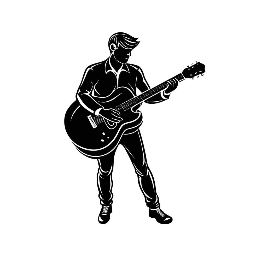 Singer man using guitar logo icon design vector