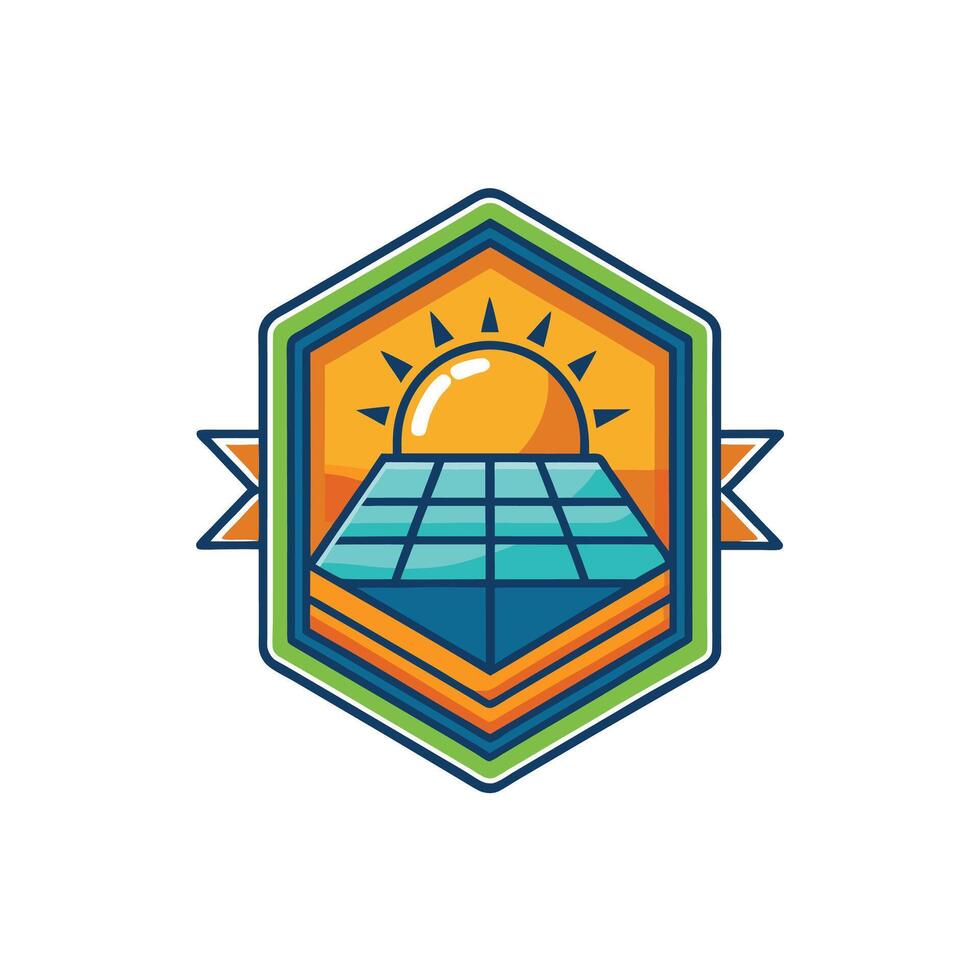 Symbol of Solar plate with sun shield badge Logo Mascot Icon Design vector