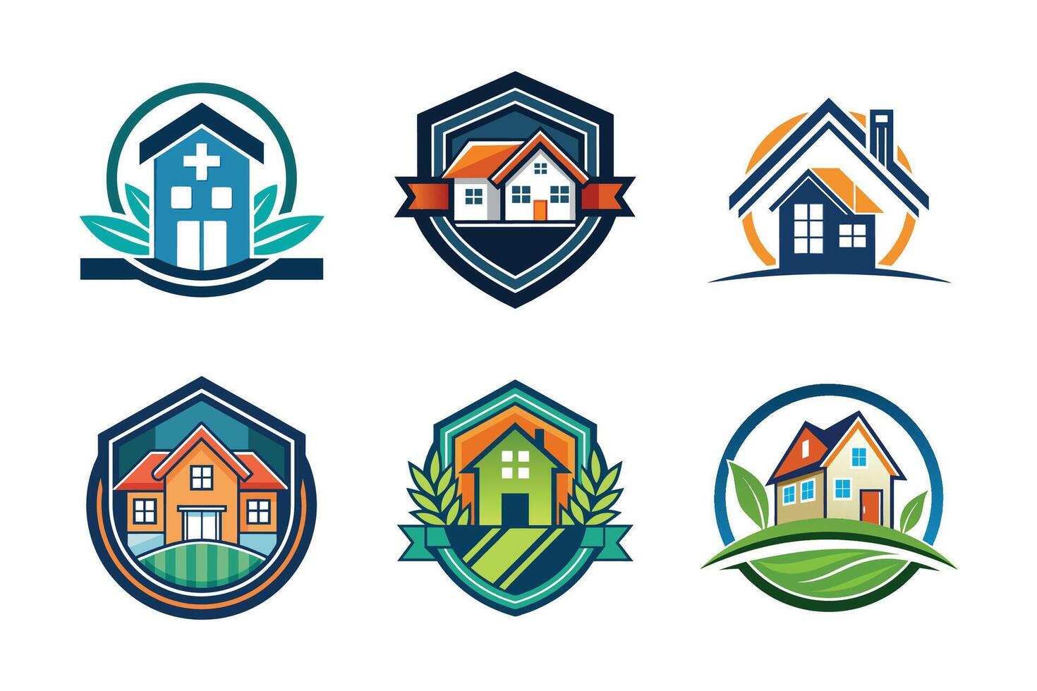real inmuebles logo, casa mascota logo icono conjunto y hogar Insignia íconos colección vector
