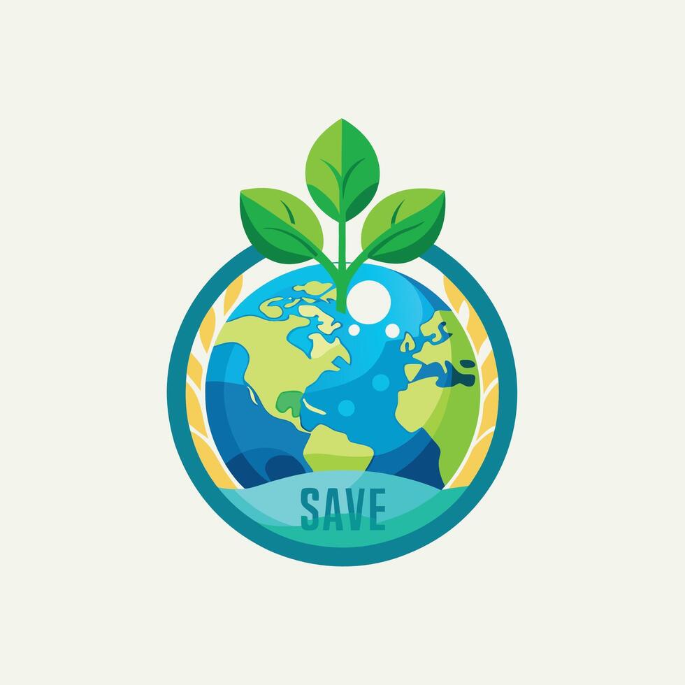 Trendy Mascot of Earth Globe with Leaves Logo Icon Design vector