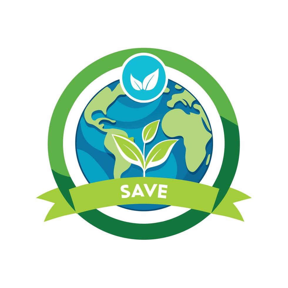 Earth badge with save tag line Mascot Icon Design Modern Logo vector
