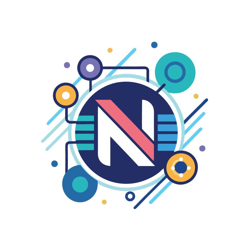 Logo of N with dots technology Icon Mascot Modern Trendy vector