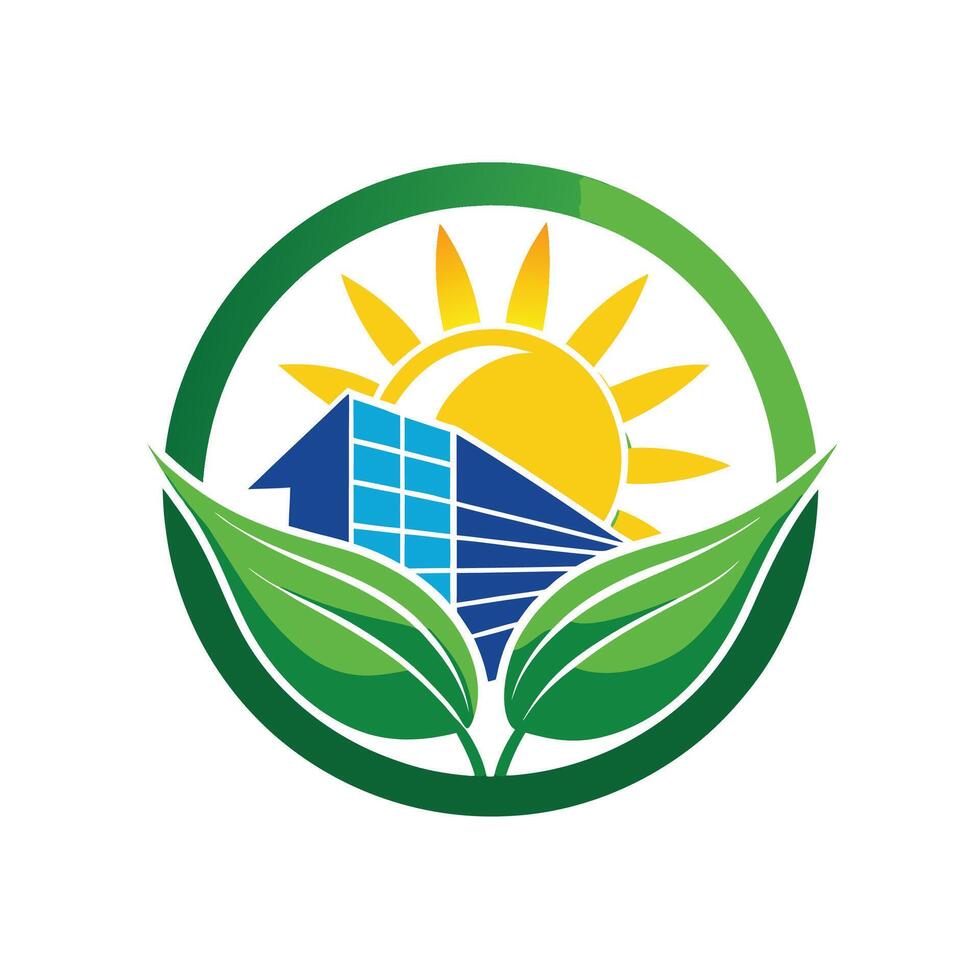 Green energy solar plate with sun Mascot Icon Design Modern Logo vector
