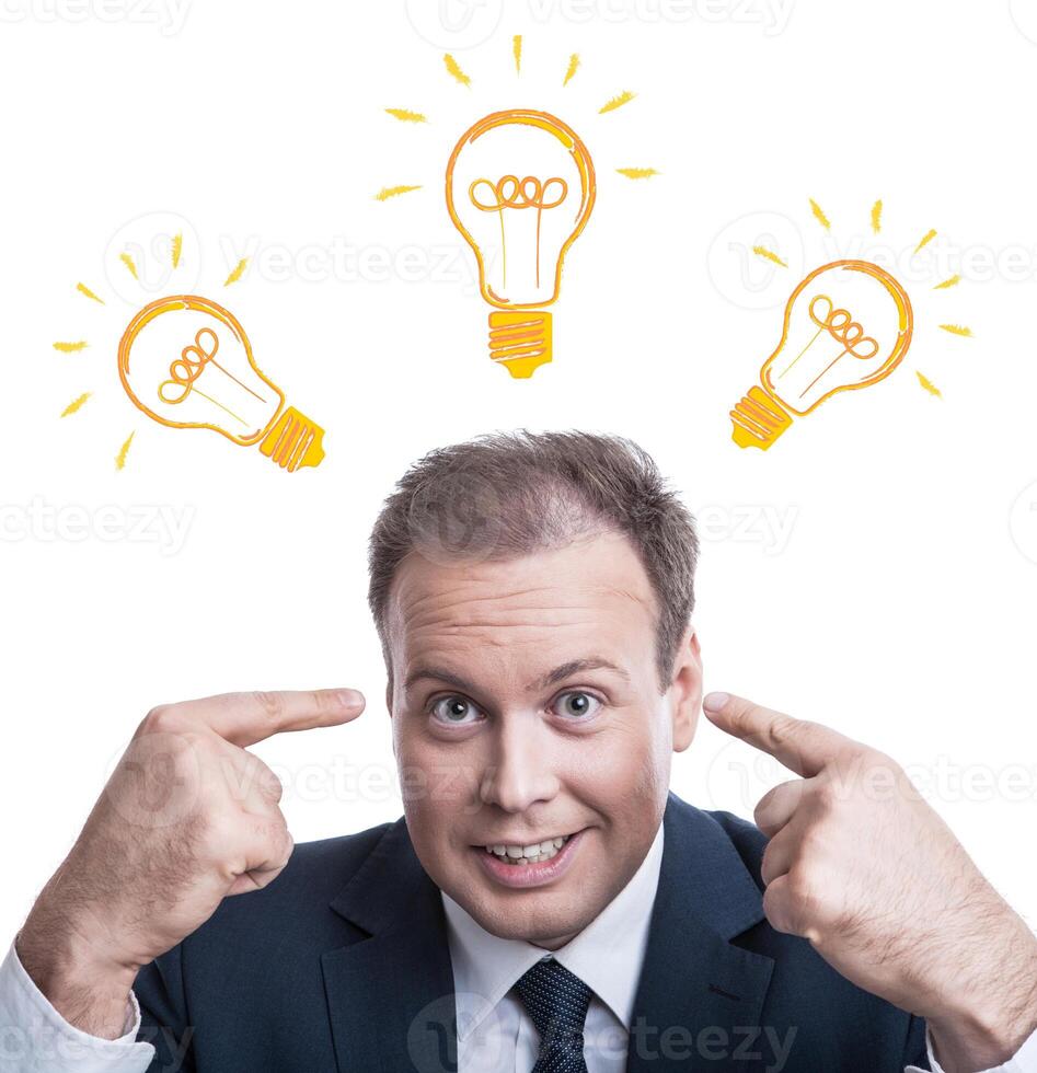 portrait of a man with an idea on a white photo