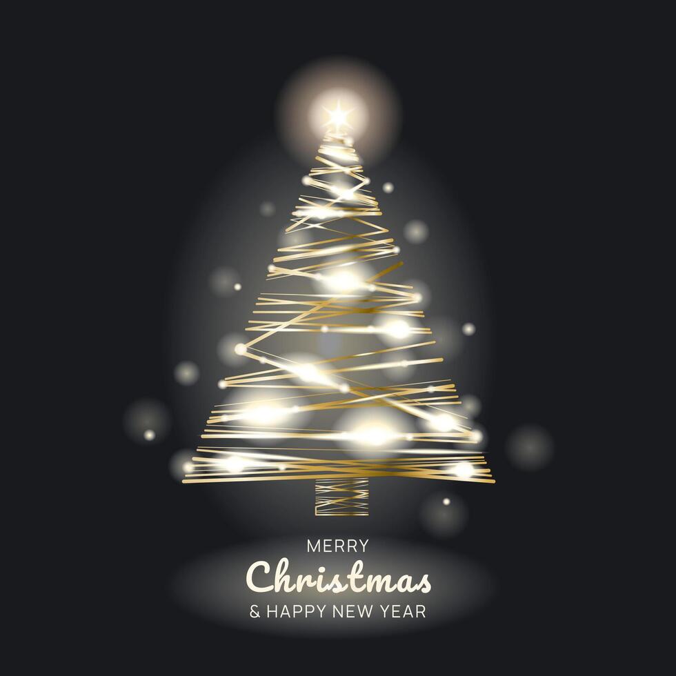 Abstract shiny christmas tree shape with golden and glittering lights.Sparkling christmas tree lights bright shiny and glowing bulbs.Luxury golden glowing fir tree for christmas new year design. vector