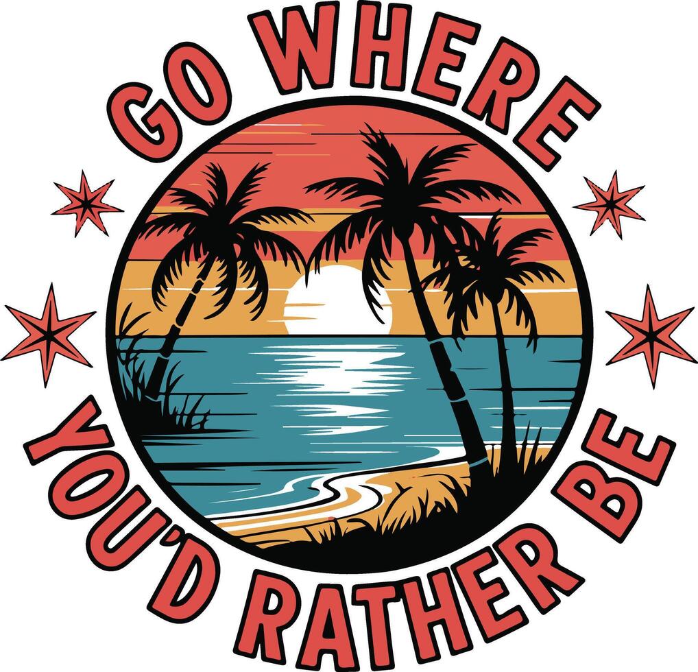 A circular beach t-shirt design vector
